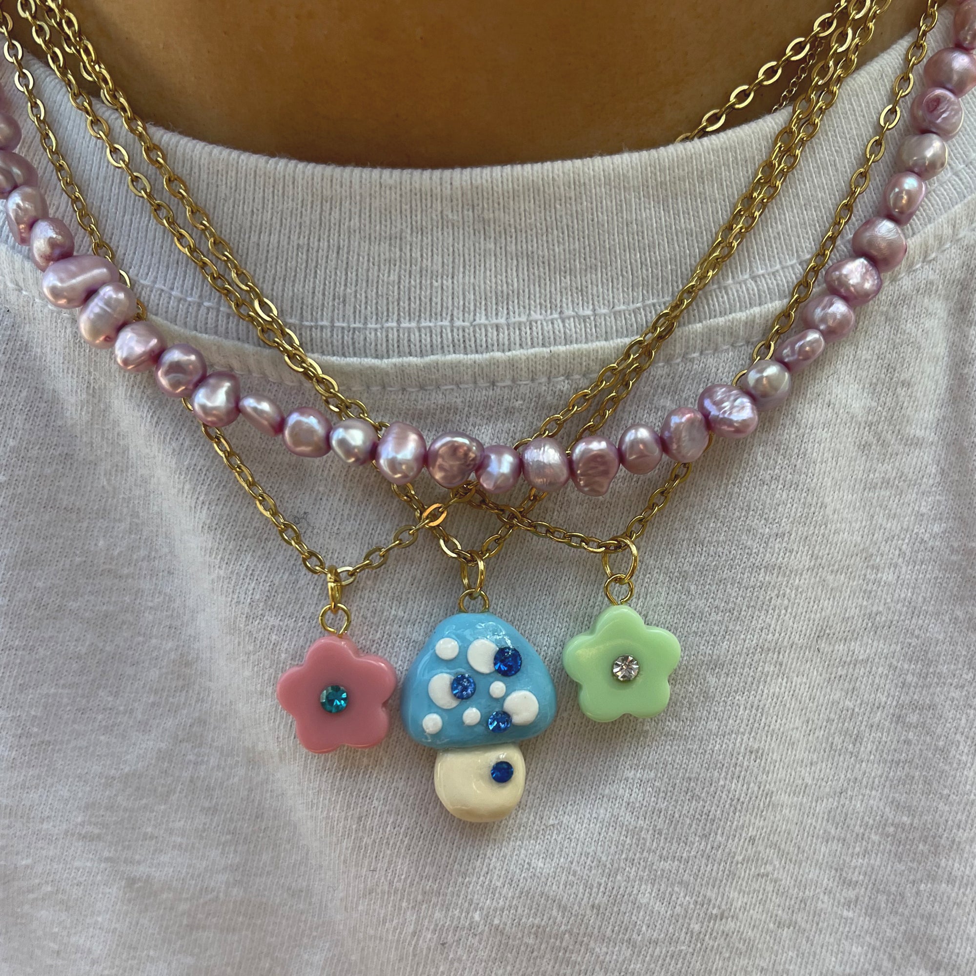 Cantarella mushroom necklace,Fungi poisonous mushroom,Miniature food  necklace,Fake food jewelry,Polymer clay Fimo jewellery,